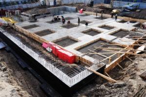 construction of concrete foundation of building